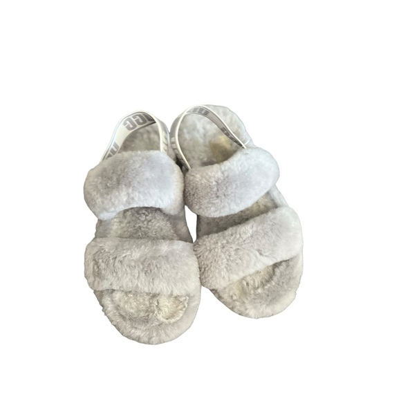 UGG Oh Yeah Fluffy Gray Sherpa Slides Slippers Sandals - Picture 10 of 10